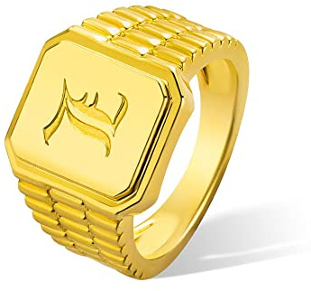 Custom Square Signet Rings for Men Sterling Silver 925 Personalised Initial Ring Engraved Name Birthday Jewelry Gifts Gold Pinky Ring for Men Dad Father Letter Rings