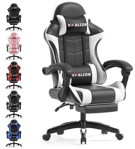 Vfalcon XTREME Gaming Chair – Ergonomic Reclining Chair with Footrest, 360° Swivel, Height Adjustable (White)
