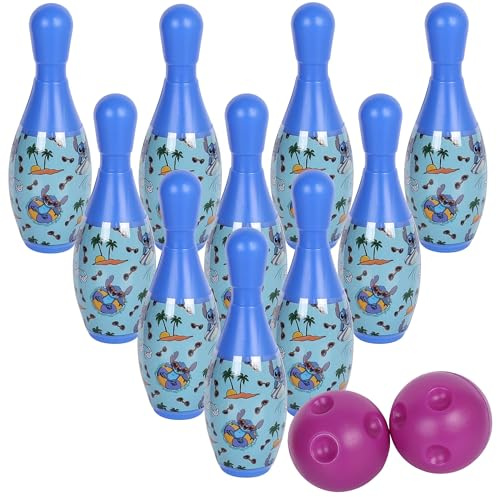 Disney Stitch Mini Juego de Bolos, Bolos para niños, Juego de Habilidad, 10 Bolos + 2 Bolas, 3+ (Stitch)