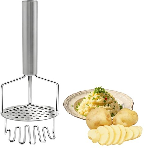 Schiacciapatate Acciaio Inox Antiruggine,Passapatate Professionale Resistente Alla Deformazione,Set di Schiacciapatate Adatto per Lavastoviglie,Adatto per Patate, Carote, Cucina, Argento