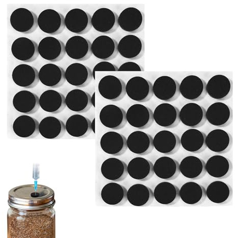 50pcs Self-Healing Injection Ports, 2x2x0.5cm/0.79x0.79x0.2in Self Adhesive Silicone Foaming Inoculation Ports for Mushroom Grow Bags Jar Lids Grain Spawn Bag Cultivation Supplies (Black)