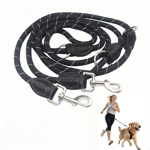 AnBoxiaodian Correa doble y correa para perros, 3 m, ajustable y reflectante para perros grandes, resistente, con 3 mosquetones y 250 kg de fuerza de tracción, versátil como correa de entrenamiento y