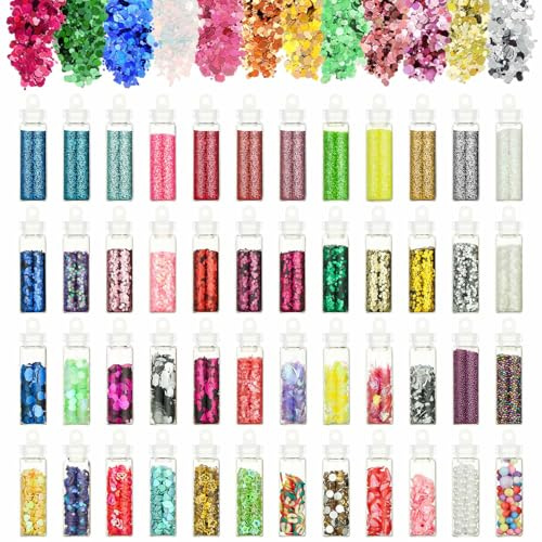 Alaoo set med 48 färger, miniglitterpulver, glitterset, holografiska paljetter, barn glitterpulver, glitterspridare för gör-det-själv-kort, smink, nagelkonst, fest, festival, stor