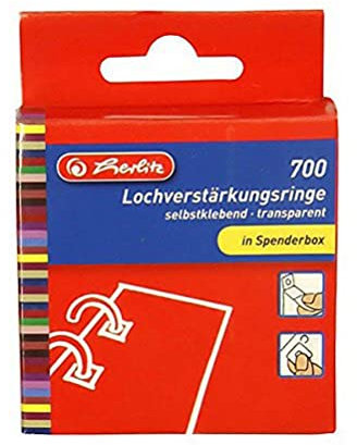 Herlitz Lochverstärkungsringe quadratisch mit Spendebox, 700 Stück, 11 mm, transparent