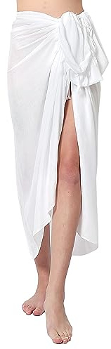 Sarong Pareo omlottkjol Strandhandduk Lunghi Dhoti Vanlig ogenomskinlig vit + spänne