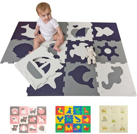 Hakuna Matte Stylische Baby Puzzlematte 1,2 x 0,9 m Meereswelt – 12 Platten 30x30 cm – 20% dickere, weiche, schadstofffreie Krabbelmatte – pflegeleicht, plastikfreie Verpackung