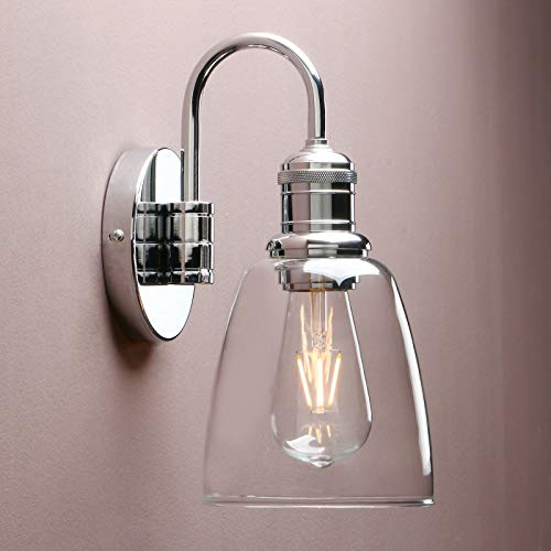 Yosoan Vintage Industrial Glass Wall Sconce Light Chrome Indoor E27 | 5.6” Clear Lampshade, Wall Light Fitting for kitchen Living Room Bedroom Loft Bar