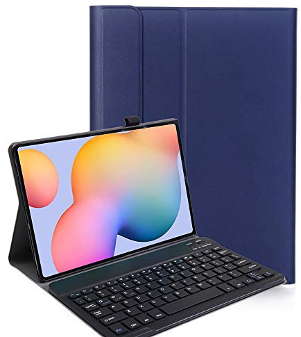 YGoal Tastatur Hülle für Galaxy Tab S7 Plus,(QWERTY Englische Layout) Ultradünn PU Leder Schutzhülle mit Abnehmbarer drahtloser Tastatur für Samsung Galaxy Tab S7 Plus T970 12.4 Zoll Tablet, Blau