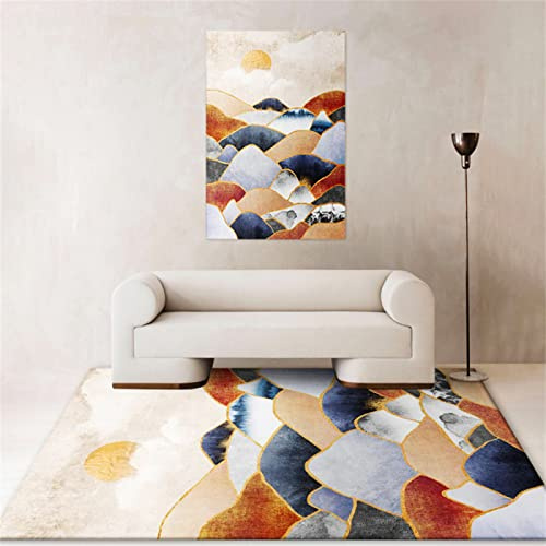 RUGMRZ Tappeto Lavabile In Lavatrice 120 x 180 cm Scendiletto Camera Da Letto 3 Pezzi blu Tappeto Bambini Grande Traspirante Grigio Arancio Blu Classica Colorway Modern Antiscivolo Tappeto Ginnastica