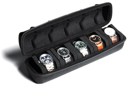 MATGEUT 5 SLOT Watch Travel Case for Men-Hard portable Watch Roll Case-Storage and Display fit large &small watches