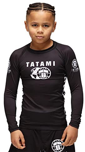 Tatami Kids Raid - Rash Guard a maniche lunghe, per Jiu Jitsu, Nero , 7-8 Anni