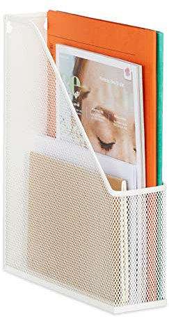 Relaxdays Stehsammler Metall, DIN A4, HBT: 31,5x7x25 cm, stabiler Stehordner, Mesh Design, für Büro & Home Office, weiß