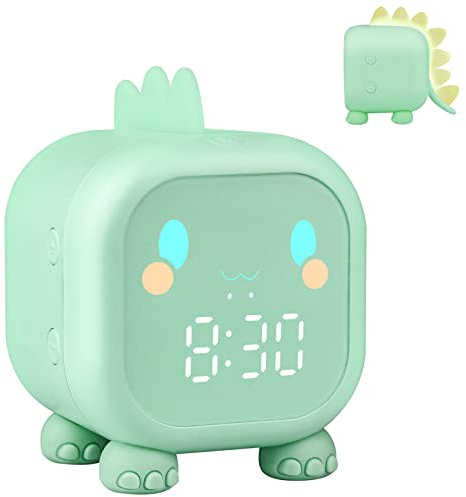 Ayybboo Sveglia digitale per bambini, dinosauro, con luce notturna, funzione snooze e timer, sveglia digitale per bambini è adatta per l'allenamento del sonno di ragazzi e ragazze (verde)