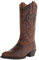ANUFER Uomo Elegante Ricamato Stivali da Cowboy Occidentale Tacco a Punta Antiscivolo Stivali a Metà Polpaccio Marrone SN071164 EU42