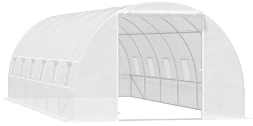 Outsunny Invernadero de Exterior Invernadero de Túnel 8x3x2 m Invernadero de Jardín con 12 Ventanas y Puerta Enrollable para Cultivo Plantas Tomates Verduras Acero y PE 140 g/m² Blanco