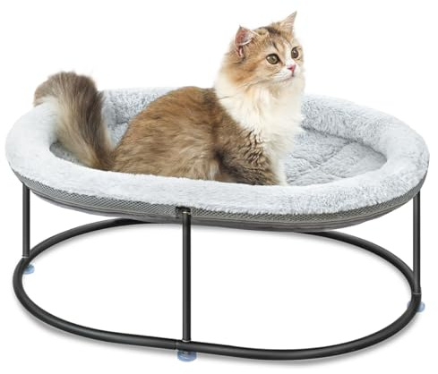 Zoratoo Elevated Cat Hammock Bed for Indoor Cats, Fluffy Warm Cuddle Cats Bed with Detachable Pad Bed Cover, Portable Pet Bed Raised Cuddler for Sleeping Kittens, Small Dog, Oval Cat Hammock Grey