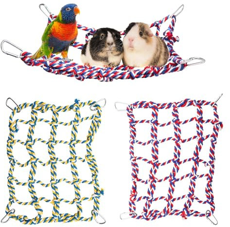 2er Pack Buntes Vogel-Seilnetz, Ratten-Kletterseilnetz, Hängende Haustier-Hängematte, Vogelleiter-Seilbrücke, Kleintier-Seilnetzspielzeug, Käfigdekoration für Ratte Hamster Vogel Frettchen - 28×20 cm