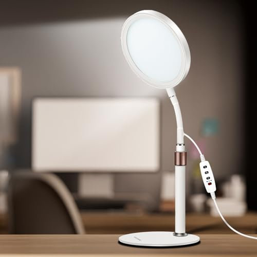 Relhafethy Tageslichtlampe 10000 Lux, UV-freie Lichttherapielampe, 5 Farben & 9 Helligkeitsstufen & Timer, Sonnenlicht Lampe für den Büro/Zuhause