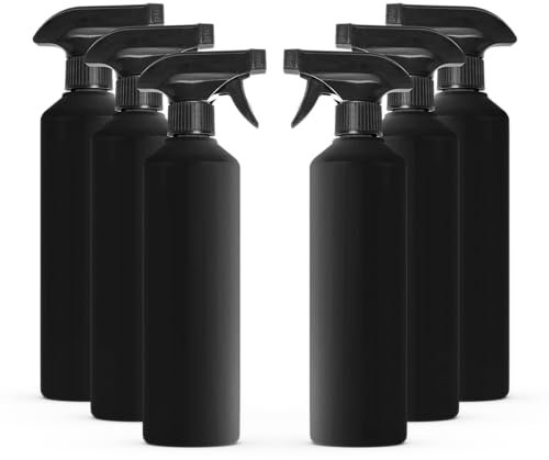 McKLords - Pack of 6 Black Empty Plastic Water Spray Bottles for Cleaning 500ml - Hand Trigger Empty Spray Bottles for Gardening and Home Cleaning - Heavy duty Industrial Refillable