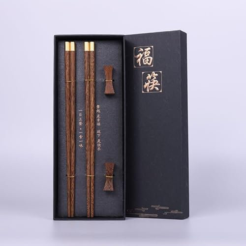 Essstäbchen, 2 Paar Holz Essstäbchen Wiederverwendbare Chinesische Stäbchen ,Sushi Stäbchen Set Chopsticks Aus Wengeholz,Mit 2 Essstäbchenablage, Stäbchen zum Essen Geschenkset