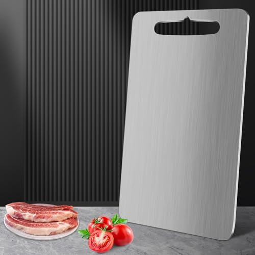 HOTUT Planche a Decouper, 25 * 15cm Planche a Decouper en Acier Inoxydable, Planche de Cuisine Légère, Résistant Aux Rayures Facile à Nettoyer, Cutting Board