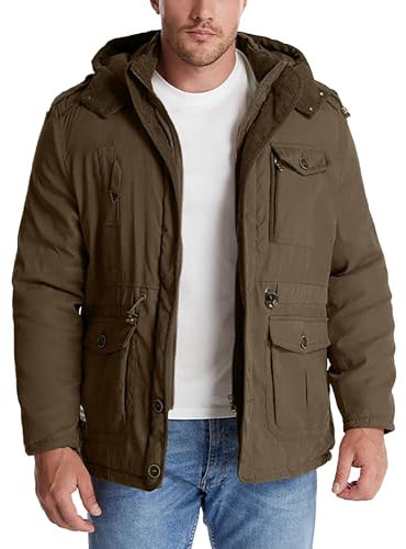 Chaqueta de forro polar para hombre de invierno gruesa cálida chaqueta de invierno con capucha tallas grandes chaqueta cargo con muchos bolsillos chaqueta de trabajo casual clásica chaqueta acolchada