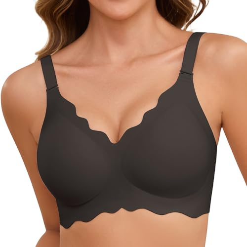Lonya Reggiseno Senza Ferretto Donna Reggiseni Push Up Imbottito Scollo a V Sportivo Senza Cuciture Comodo Supporto Bralette Nero Chiaro,M