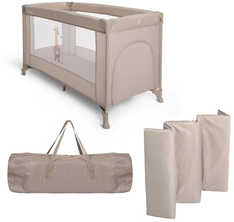 TORAL Cuna de Viaje Bebe con Colchon - Parque Cuna Bebe 2 en 1, Ideal para Casa y Viaje, Práctico Parque Infantil para Jugar Modelo Adventure Beige