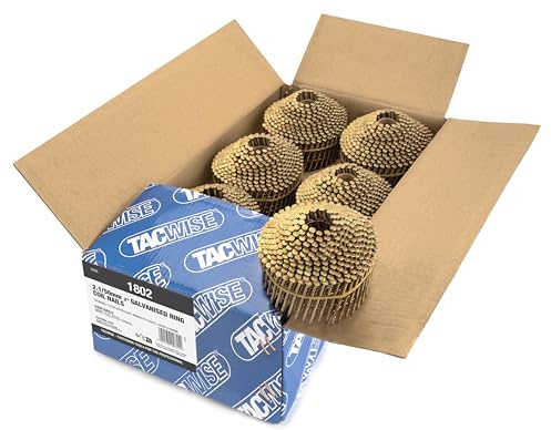 TACWISE 1802 Clavos en Bobina Cónica Galvanizados Tipo 2,1/50 mm, Punta Diamante, Vástago Anillado, Inclinados 16°, Bobinados con Alambre, Paquete de 5400