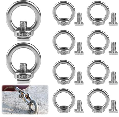 10 Pièces M6 écrou à Anneau en Acier Inoxydable avec Carré Tête Boulon M6 X 12 mm, Anneau de Levage, écrous à Oeil pour les Accessoires de Levage, Suspensions en Intérieur et en Extérieur