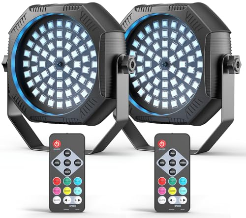 DazzlingStage Rechargeable Strobe Light, 60 LED RGB Mini Flashing Light, 30W Battery Powered Strobe with Remote & Sound- Activated Control Mode, Flash Lights for Party Home Halloween Bars, 2 Pack