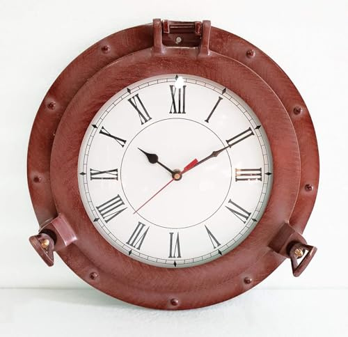 Antique Copper Patina Marine Brass Ship Nautical Porthole Clock Nautical Wall Clock (9 Inch)