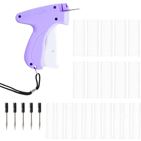 Pistola de Etiquetas para Ropa – Máquina de Etiquetar con 5 Agujas de Repuesto + 1100 Hilos– para Etiquetas de Precio, Tallas y Marcas – Fijación Rápida en Textiles, Jeans, Sombreros (Morado)