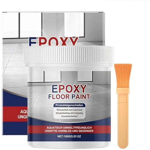 100G High-Gloss Marble Effect Epoxy Floor Paint,Fast-Drying Waterproof Epoxy Resin Kit,Long-Lasting Grey Pa/int for Concrete & Garage Floors,Indoor & Outdoor Epo/xy Floor Paint with Anti-Slip Finish