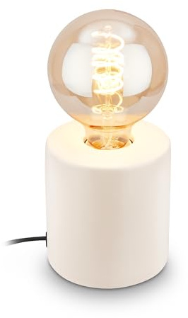 BRILONER - Lampada da tavolo, base in ceramica, E27, max. 10W,lampada da comodino, lampada da scrivania, lampade da comodino, lampada comodino camera da letto, 10x10,3 cm, bianco antico