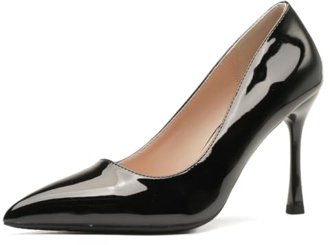 Eestfy Zapatos de Corte Mujer Cuero de Charol Punta Afilada Tacón de Aguja Pumps Slip On Brillante Tacones Altos Zapatos de Vestir para Noche Formal y Vestir de Oficina Elegante,Black 5cm,43 EU