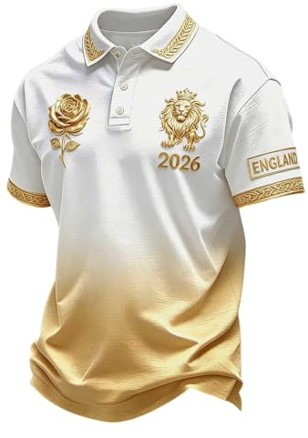 England World Cup Shirt 2026 Men’s Short Sleeve Poloshirts Button Down Lapel England Britain Football T-Shirt Stretch Breathable Sports Tops