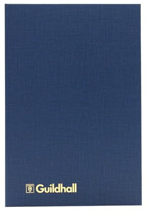 Exacompta - Ref 32/4Z - Guildhall - Account Book, 298 x 203mm, 4 Cash Columns, 160 Pages 95gsm Ledger Quality Paper, Traditionally sewn, Blue Vinyl Cover with Bookmark