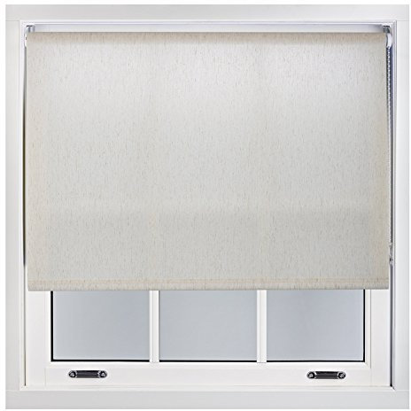 FURNISHED Linen Roller Blinds Natural Cream Window Blind with Metal Fittings, 60W x 165H cm