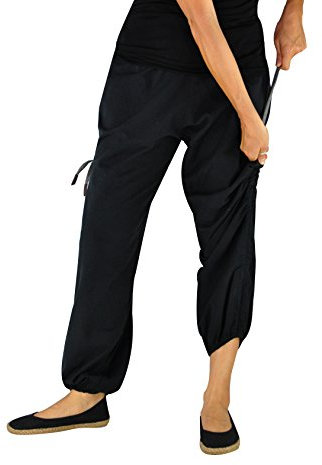 virblatt - Haremshose Damen | 100% Baumwolle | Pumphose Damen Yogahose Damen Pluderhose Aladinhose Goa Hose Hippie Hose - Praktisch S-L schwarz
