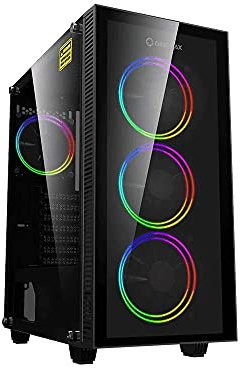 GAMEMAX Draco XD Case ATX Middle Tower per PC Gaming 0.5MM SPCC Frontale Tempered Glass 4*Fan PWM Dual Halo Slim RGB Rainbow 5V 3Pin ARGB Pannello Laterale in Vetro Temperato (AxPxL: 465x410x215 mm)