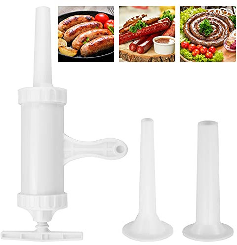 DURANTEY Poussoir à Saucisses Manuel Poussoir à Saucisses en Plastique Poussoir Fait Maison pour Farcir Le Chorizo Avec 2 Entonnoirs Outils pour Saucisses Maison pour Cuisines Familiales - Blcanco