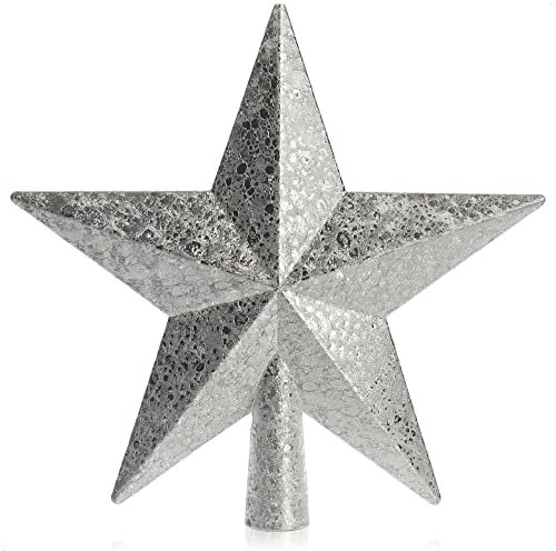 COM-FOUR® Silberfarbene Christbaumspitze in Stern-Form - Stern für die Weihnachtsbaum-Spitze - Weihnachtsbaumschmuck - Christbaum-Schmuck aus Kunststoff (silberfarben weiß)
