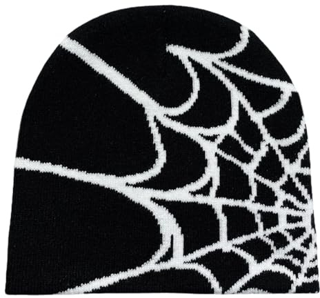 Pooyikoi Y2K Gothic Spider Pattern Wool Acrylic Knitted Hat Women Beanie Winter Warm Beanies Men Casual Skullies Outdoor Black