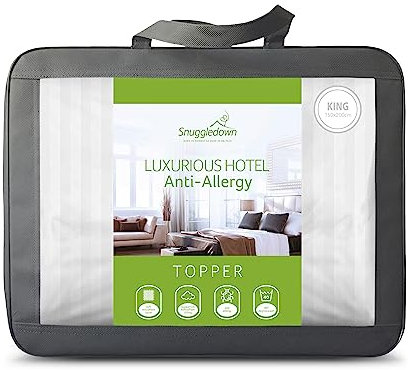 Snuggledown Luxurious Hotel Anti Allergy Mattress Topper Kingsize Bed - Bouncy & Soft Premium Anti Bacterial Mattress Cover - Luxury, Comfortable, Hypoallergenic, Machine Washable (150cm x 200cm)