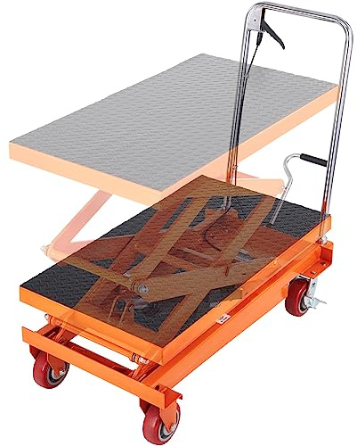 VEVOR TFD35 Hydraulic Lift Table Cart, 770lbs Capacity 59 with 4 Wheels and Non-Slip Pad, for Material Handling and Transportation, Orange