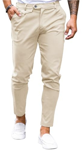 Fezia herr chinos byxor bomull slim fit tygbyxor casual stretch byxor män slip-on byxor, Beige, XXL