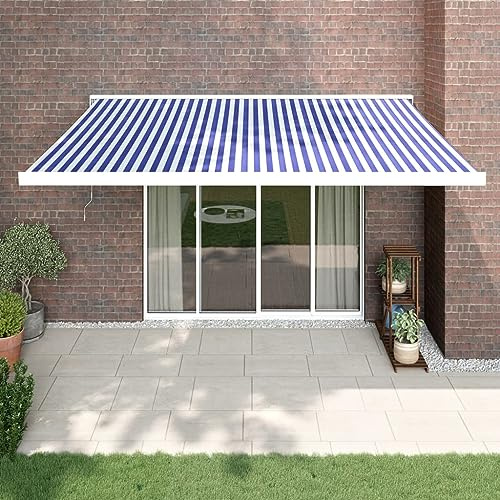 Festnight Toldo Eléctrico Retráctil, Toldo Retráctil de Pared, Toldo para Patio Balcón Terraza y Jardín con Brazo Articulado de Aluminio, Azul y Blanco 4x3 m Type 1