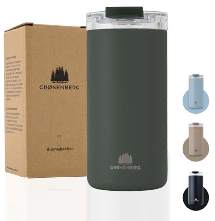 Groenenberg Travel Mug | Coffee Cup 350 or 473ml | 100% Leakproof Coffee Cup Travel Mug | Hot for Hours | Recycled Stainless Steel Travel Mugs for hot Drinks (Forest, 473 ml)