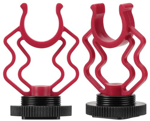 GEEKRIA for Creators On Camera Microphone Shock Mount Holder, Shockmount for Shotgun Video Microphones with Cold Shoe, Compatible with RODE VideoMicro, Movo VXR10 (Red / 2 Pack)